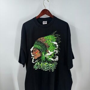 Vintage 90's Pro Club Native American Chiefin Graphic T-Shirt Black Size 3XL